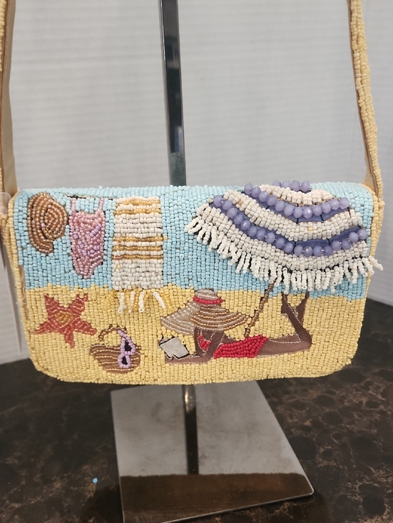 Handbags - Beaded Beach Scene  Bag in Light Blue and Yellow